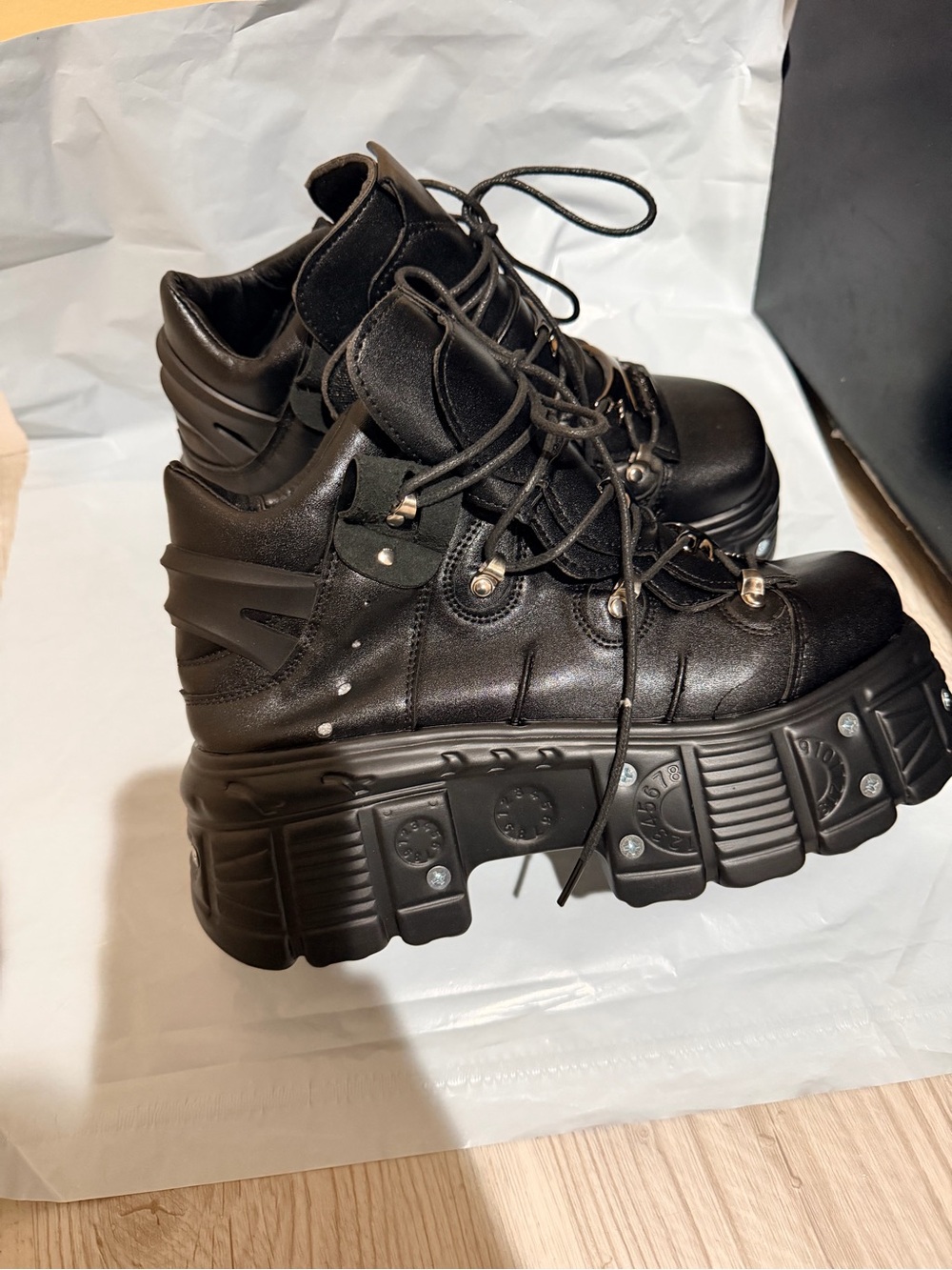 Women's Black Chunky Platform Lace-Up Boots